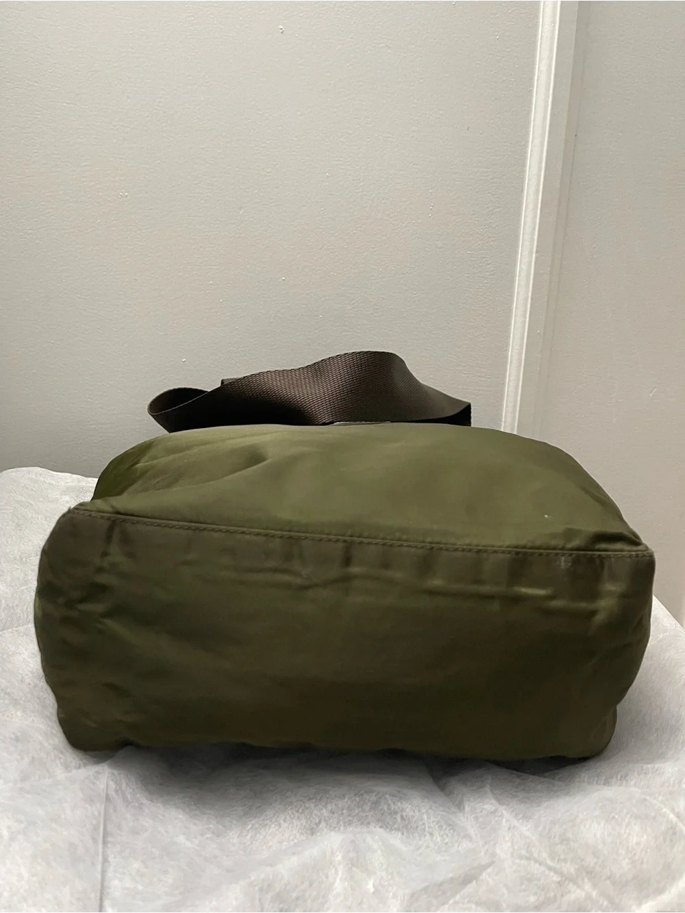 Prada Olive Nylon Tote with Dark Brown Straps - Picture 4 of 6